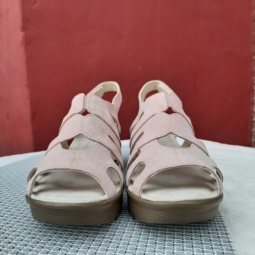 Sandalias de cuña Skechers de espuma viscoelástica enjaulada cabestrillo gamuza rosa 10 - Imagen 5 de 12