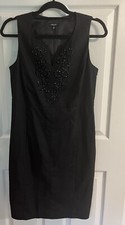 Ladies Black Dress 10 Sleeveless V Neck W beading Side Zipper Demur Elegant