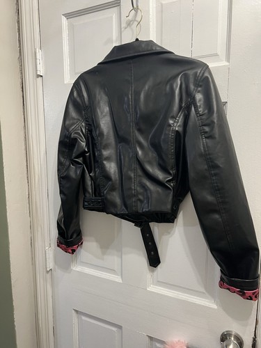 Abbey Dawn by Avril Lavigne Black JUNIORS XL Belted Poly Leather Zip Moto Jacket - Picture 2 of 2