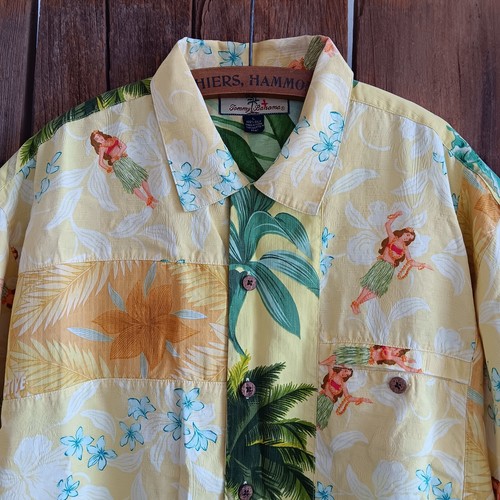 Tommy Bahama Camisa Hawaiana Amarilla Retazos Seda Abotonada Campamento Para Hombres Grande *A - Imagen 2 de 14