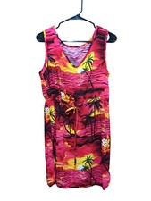 Palmwave Lady's Rayon Sundress in Hawaiian Scenery Print Red No Tag Size Small.