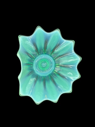 Vintage Fostoria Erbstück grün opalisierend mundgeblasen Kunstglas Kerzenhalter 9" - Bild 9 von 16
