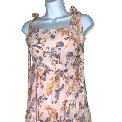 Lulus Womens Pink Floral Print Tie-Strap Tiered Maxi Dress Size Small Prom Dress - Picture 3 of 16