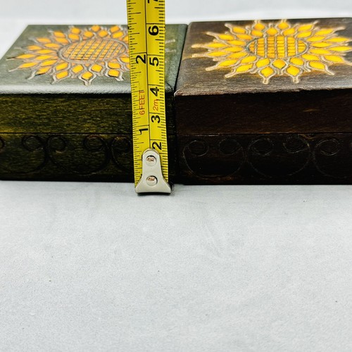 2 Sunflower Mandala Wooden Hinged Keepsake Stash Box Boho Jewelry Case Poland - Picture 15 of 16