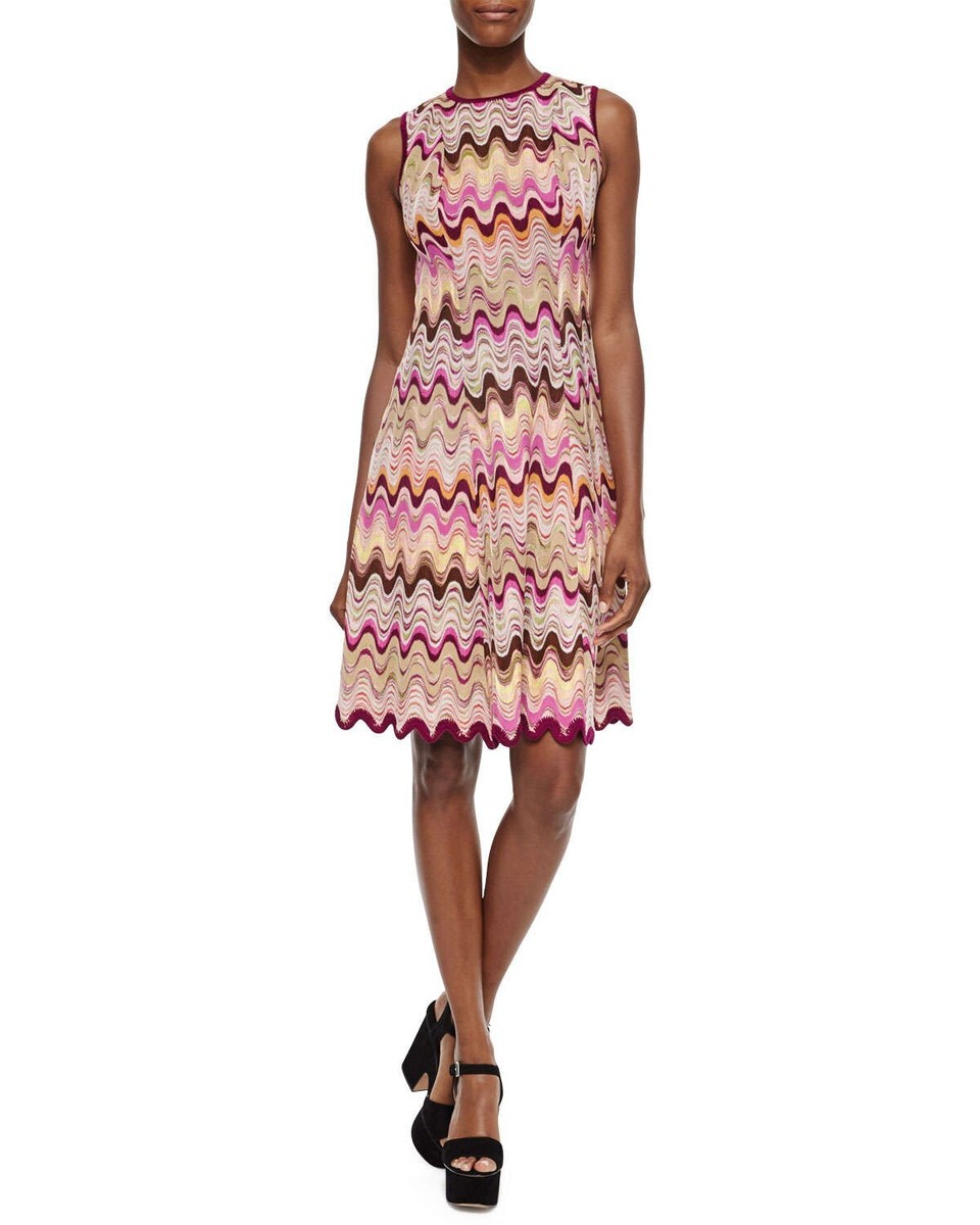 $1870+ MISSONI DRESS WAVE ZIGZAG ORANGE LABEL PURPLE PINK