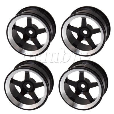 4 PCS Aluminum Alloy 5.2 x 2.6cm Model Car Black Racing Wheel Circular ...