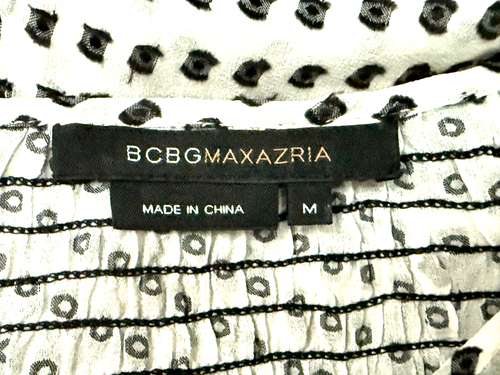 BCBG MAXAZRIA WHITE & BLACK SILK GYPSY SASH TIE SMOCK GYPSY BLOUSE TOP M 12 MINT - Picture 10 of 11