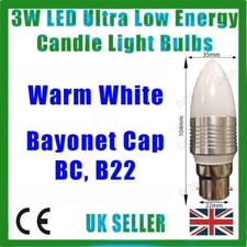 6x 3W LED Ultra Low Energy, Warm White Candle Light Bulbs, B22, E27 or E14 Lamps
