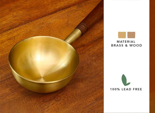 Sartén Tadka de latón con mango de madera (250 ml) | Sartén para condimento de especias, calefacción - Imagen 2 de 7