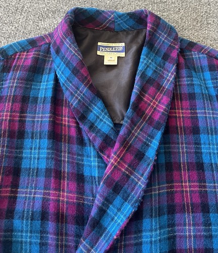 Pendleton VTG Wool Bathrobe w/Belt Blue Purple Plaid MIDI Medium 1990s - Picture 7 of 12