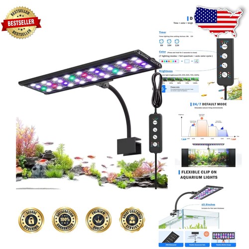 IP68 Waterproof Clip-On LED Aquarium Light with Adjustable Timer & Full Spectrum