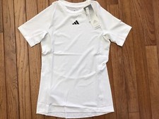 New Adidas Boys T-shirt Size Medium 10/12 White Areoready Tech fit AA7534 C11-4 