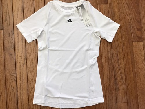 New Adidas Boys T-shirt Size Medium 10/12 White Areoready Tech fit AA7534(C11-4) - Picture 1 of 9