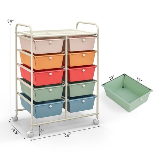 10-Drawer Storage Rolling Cart Utility Paper Office Classroom Organizer W/ Wheel - Picture 13 of 13