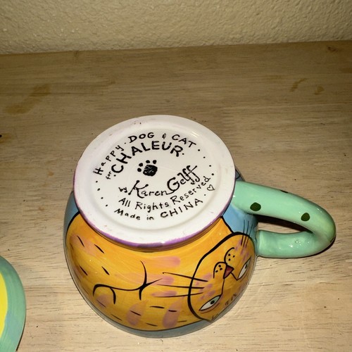 CATS TEA FOR ONE Happy Dogs & Cats HAND PAINTED Karen Geff TEA POT & TEA CUP - Picture 9 of 11