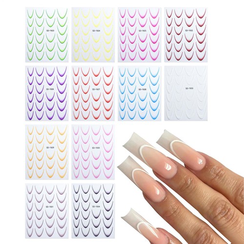 12 Sheets 3D Gradient French Nail Art Stickers Nail Tips Guides for Women Girls - Picture 2 of 9
