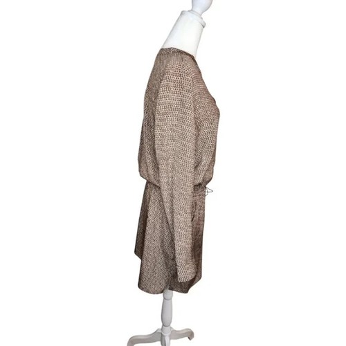 Vince 100% Silk Shirt Dress Drawstring Waist Geometric Print Size 8 - Picture 2 of 10