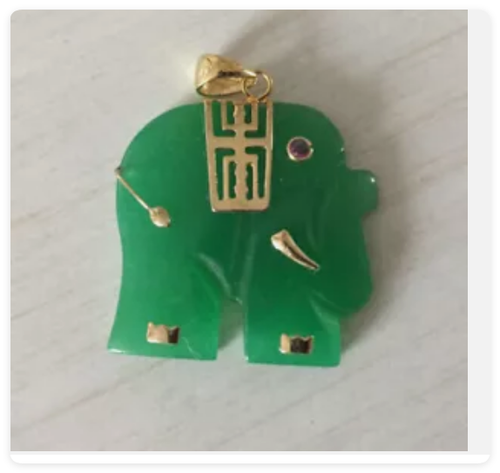 Natürliche grüne Jade/rote Jade geschnitzter Elefant Anhänger 14K GP Halskette Ohrringe Set - Bild 6 von 8