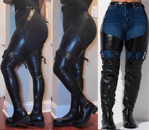 Botas planas hasta el muslo con recorte
