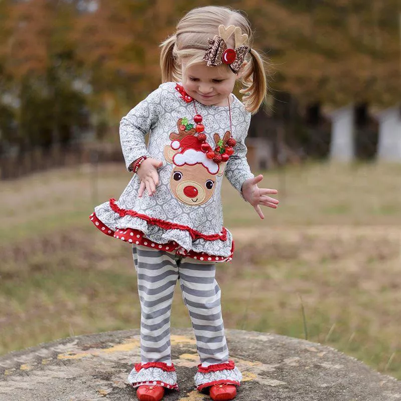 2Pcs Xmas Toddler Kid Baby Girl Tops+Leggings Pants Outfit Christmas  Clothes Set