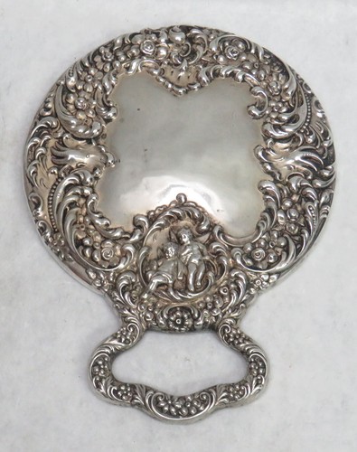 ART NOUVEAU ERA UNGAR BROTHERS STERLING SILVER REPOUSSE' HAND MIRROR - Picture 2 of 7