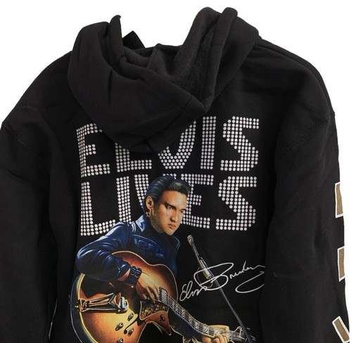 Vtg Elvis Presley Black Hoodie Size Large Sweatshirt Full Zip The King Graceland - Picture 6 of 12