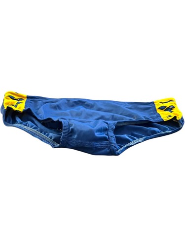 Vintage Arena Mens Swim Brief 32 Lining Bikini Blue Yellow Speedo Drawstring 70s - Picture 3 of 13