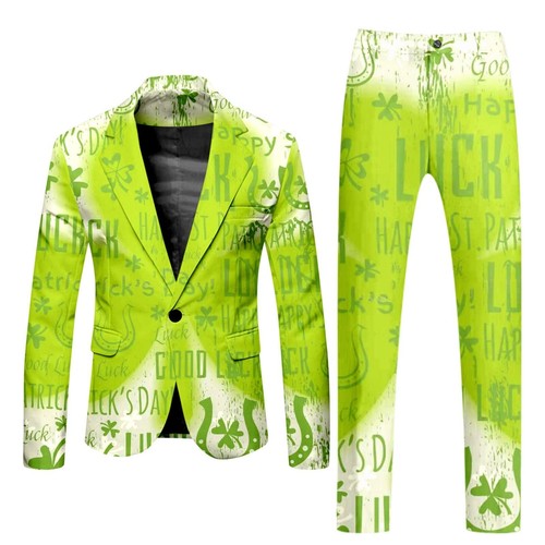 Men St. Patrick's Day Shamrocks Print Jacket Pants Suit Holiday Party Blazer Set - Picture 26 of 111