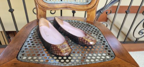 Pretty Ballerinas 8 38.5 Python Snake skin reptile Classic Flats Brown Gold pump - Picture 3 of 12