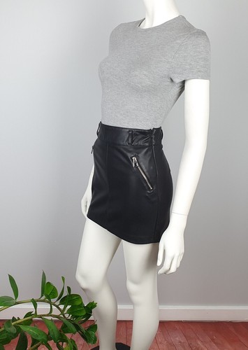 Bershka Size XS Black Faux Leather Short Mini Skirt Zips Belt Loops Women NEW - Bild 8 von 11