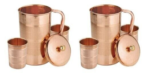 Handgefertigter Reines Kupfer 1,5 Lt Luxus Kupfer Wasserkrug Krug mit 4 Glas 300ml - Bild 1 von 3