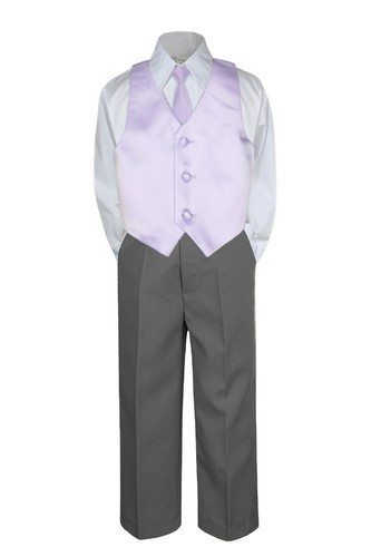 New Boy Teens Formal 4pc Dark Gray Pants Choose a Color Vest+ Long tie 4T-20 - Picture 8 of 25