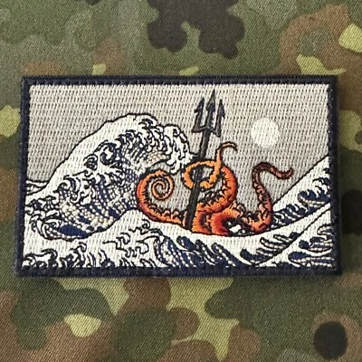 CYKOVISUALS GREAT WAVE KRAKEN Embroidered Patch Hook/Loop OCTOPUS TRIDENT USN NAVY USCG PDW