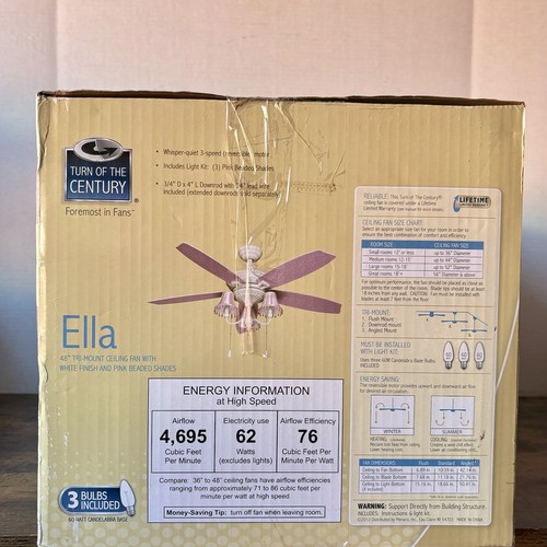 Vintage Pink “Ella” Sears/Turn Of The Century Tri-Mount 48” Ceiling Fan Unopened - Picture 7 of 12