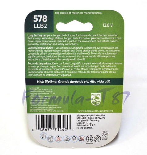 Philips LongerLife 578 12.42W Two Bulbs Interior Map Light Replace Stock DOT OE - Picture 2 of 7