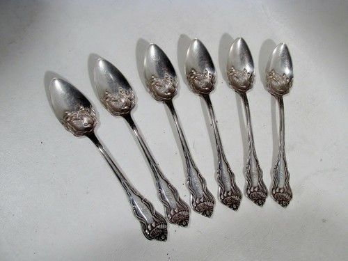 Antique Nenuphar Waterlily International American Silver 6 Citrus Spoons MONO - Picture 1 of 7