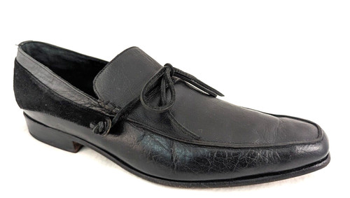 Vtg ESQUIVEL Men's US 9 "Knots" Black Leather ROCKSTAR Loafers Suede Trim USA *