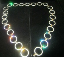 Vintage Diamond Rhinestone Silver Tone Circle Link Adjustable Belt 36"L