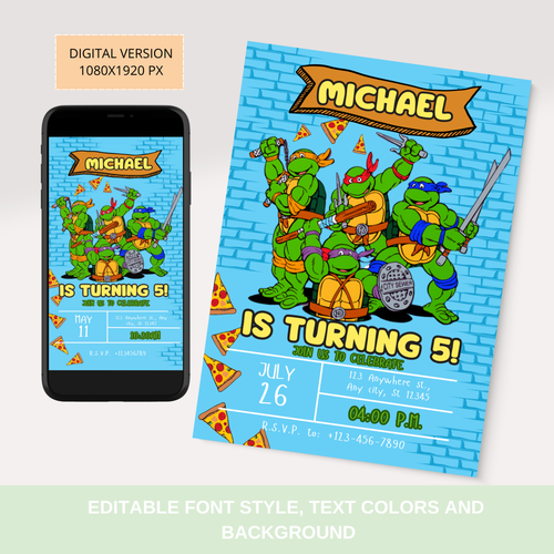 Editable - Ninja turtle invitation, Ninja Turtles birthday invitation - CANVA - Picture 2 of 6
