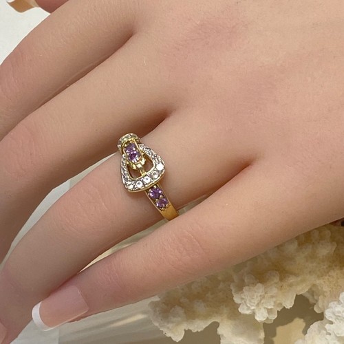9ct Solid Gold Amethyst & Diamond Ring- Size.P - 3.4grams - Picture 3 of 6