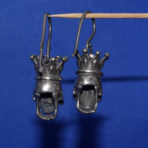 VTG Earrings SILVER 925 style memento mori skull gothic biker old unisex Amulet - Picture 5 of 12