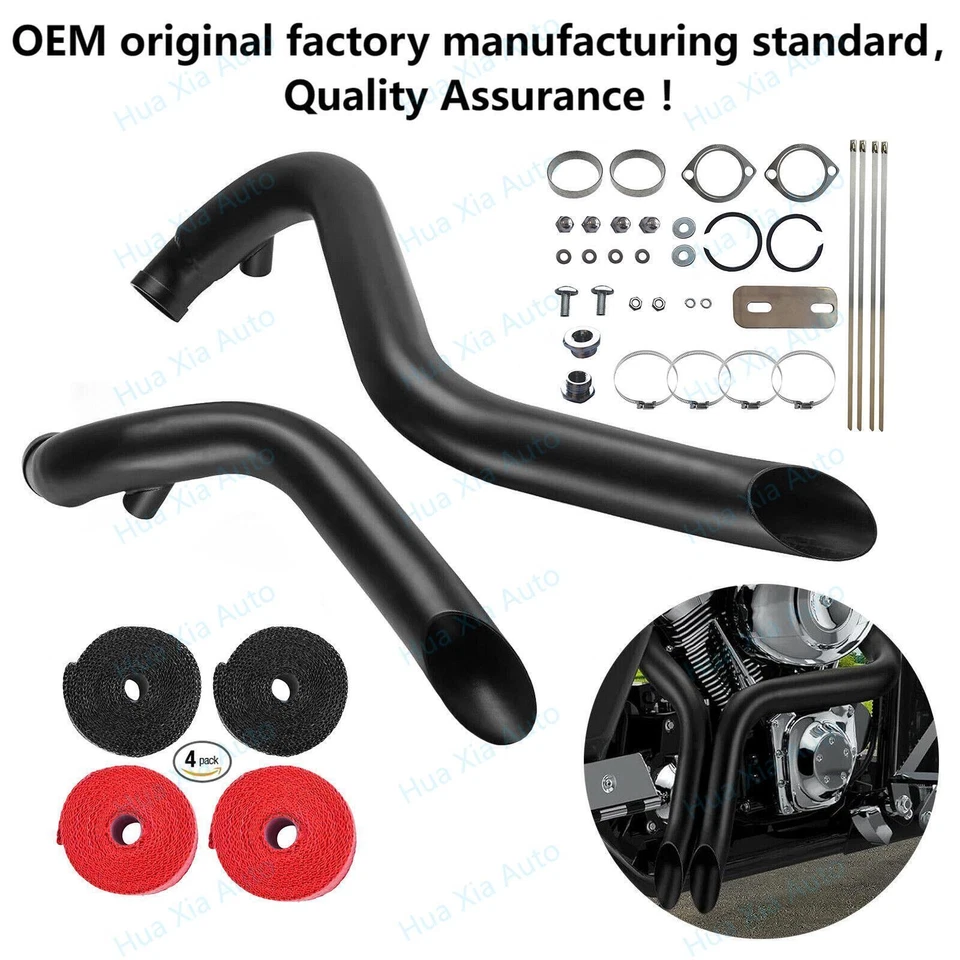 Tubos de escape LAF de 2" con cono de par para Harley Sportster Softail envueltos en negro Foto 2 de 4