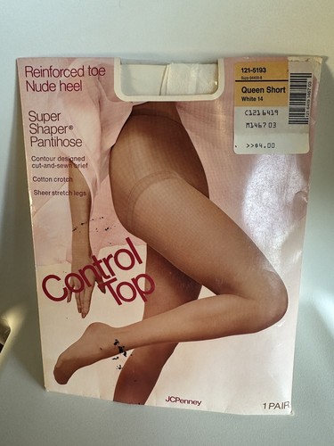 Lot Of 2 VTG  JC Penny WHITE/TAUPE Size Queen/Long Super Shaper Pantyhose - Picture 9 of 15