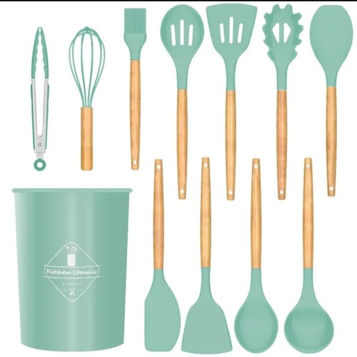 Küchenset Zubehör. Küchen spatel Utensilien Sets mit Holzgriff. 12 Stück Silikon - Bild 22 von 22