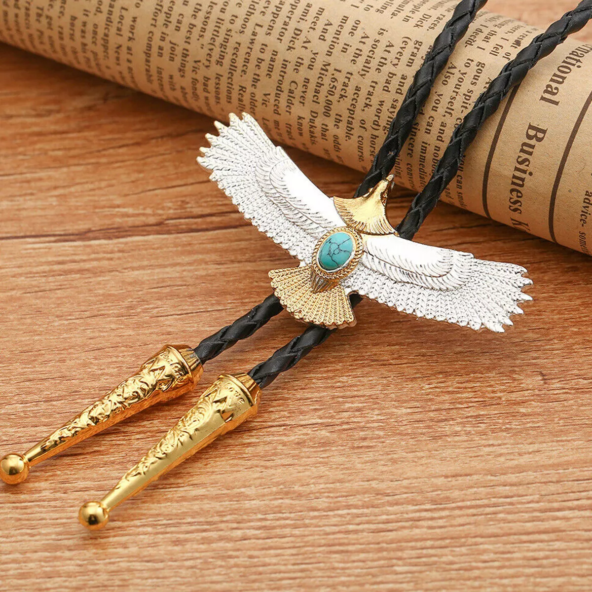 Flying Eagle Turquoise Mens Bola Bolo Tie Wedding Necklace Western Cowboy  Gift