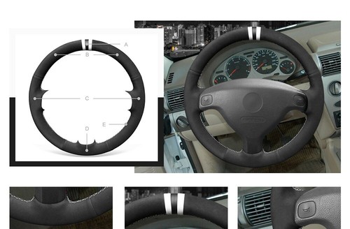 Black Genuine Leather Suede Steering Wheel Cover For Opel Astra G T98 Corsa B - Picture 7 of 13