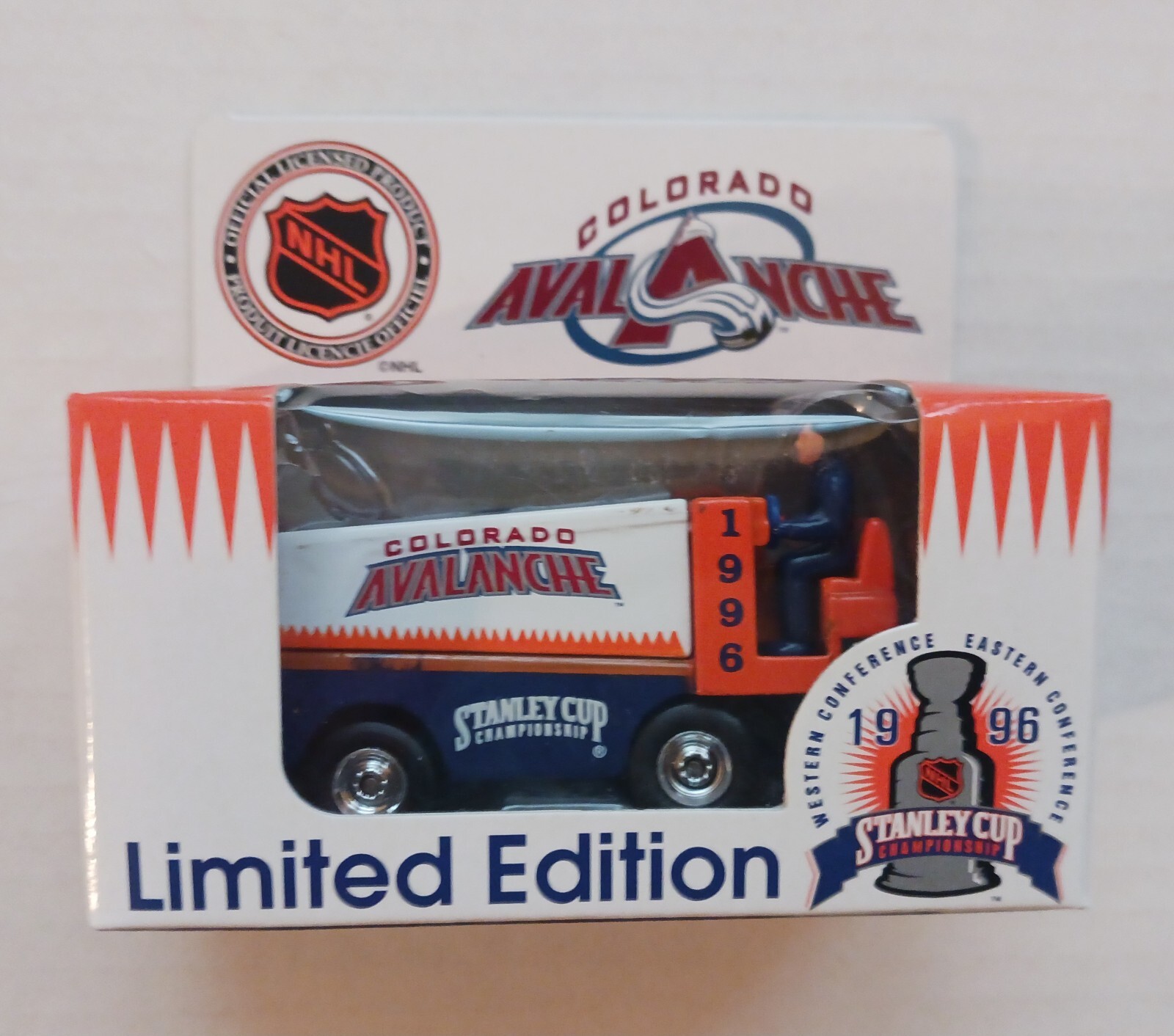 1996 NHL Colorado Avalanche Diecast Zamboni White Rose Stanley Cup