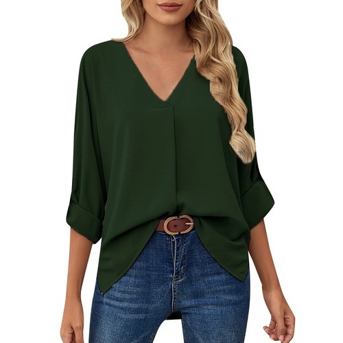 Women's Casual V-Neck Chiffon Blouse Shirts Long Sleeve Button Tunic Tops Shirt - Bild 28 von 45