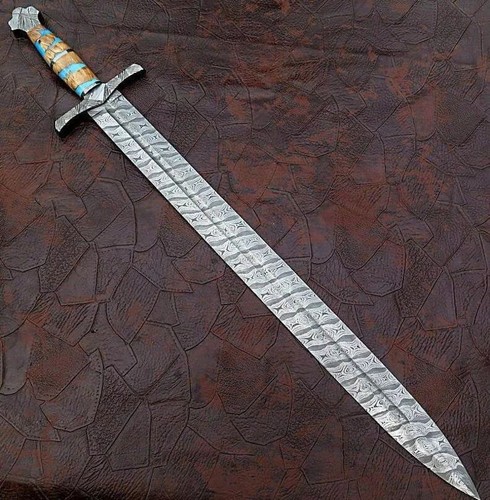 Hand Forged Damascus Steel Viking Sword Medieval Sword Battle Ready With Sheath - Picture 4 of 4