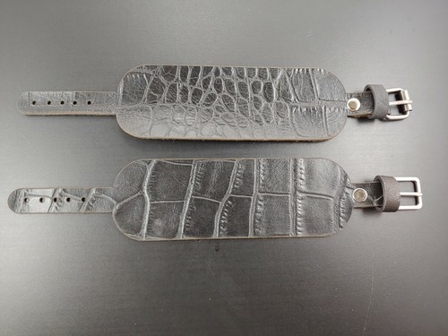 Leather wristband Faux gator bracelet wide cuff adjustable bangle - Picture 6 of 34